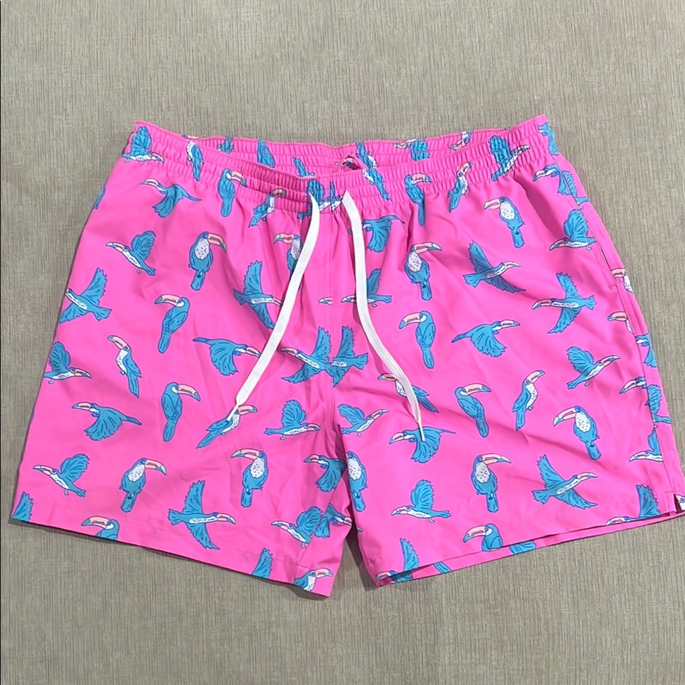 Chubbies Pink Swim Shorts with Bird Design 5.5 inseam